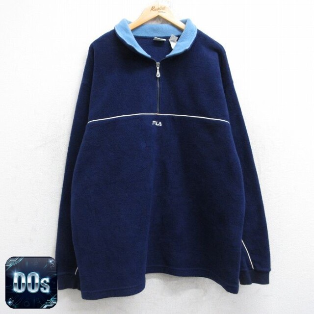 【50%OFF】フィラ 00s ハーフジップフリースジャケット ワンポイントロゴ ネイビー XL | 古着