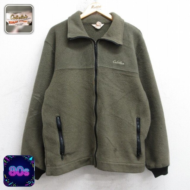 【50%OFF】カベラス 80s フリースジャケット ワンポイントロゴ グリーン L | 古着