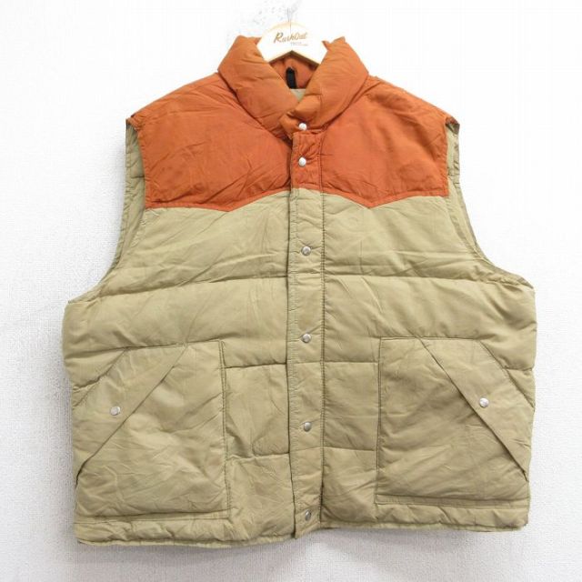 XL★古着 ダウン ベスト メンズ 80年代 80s ツートンカラー ベージュ他 25nov13