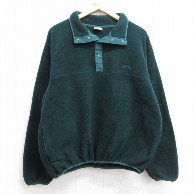 M★古着 エルエルビーン 長袖 フリース ジャケット メンズ 80年代 80s ワンポイントロゴ スナップT USA製 濃緑 25nov13