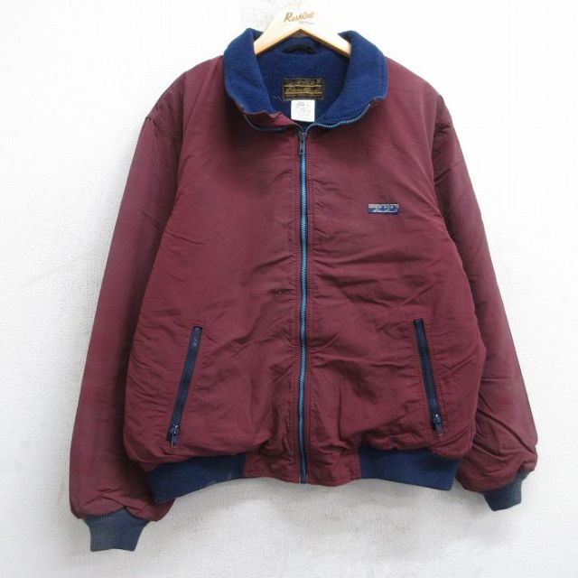 L★古着 エディーバウアー 長袖 ナイロン ジャケット メンズ 90年代 90s USA製 エンジ 内側フリース 25nov14