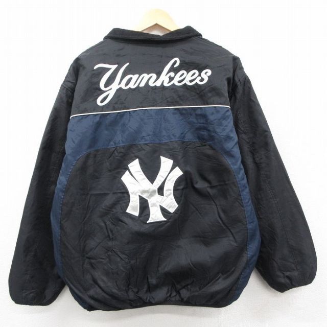 XL★古着 長袖 ナイロン ジャケット メンズ 00年代 00s MLB ニューヨークヤンキース 黒他 内側フリース メジャーリーグ ベースボール 野球 25nov14
