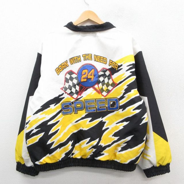 XL★古着 長袖 ジャケット メンズ 90年代 90s SPEED フラッグ USA製 白他 内側キルティング 25nov14