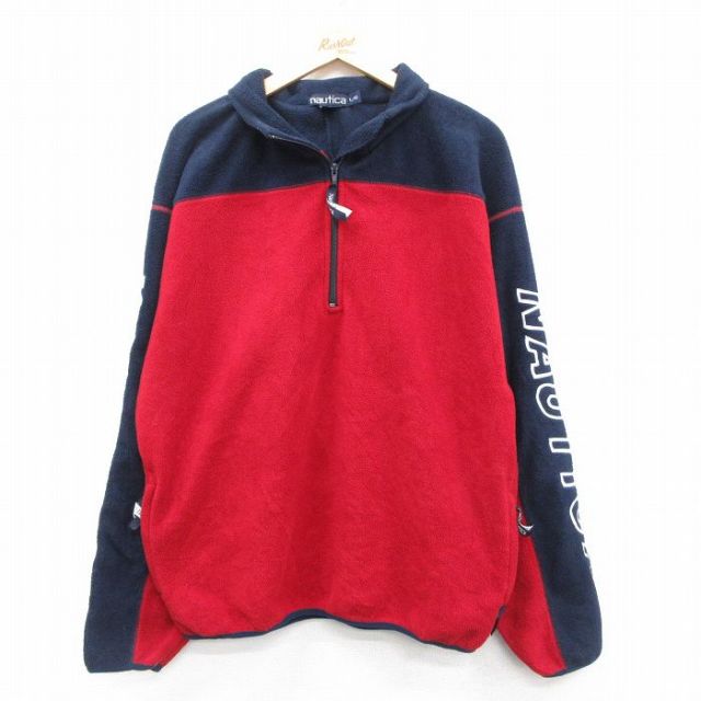 【50%OFF】ノーティカ 90s ハーフジップフリースジャケット ビッグロゴ レッド L | 古着