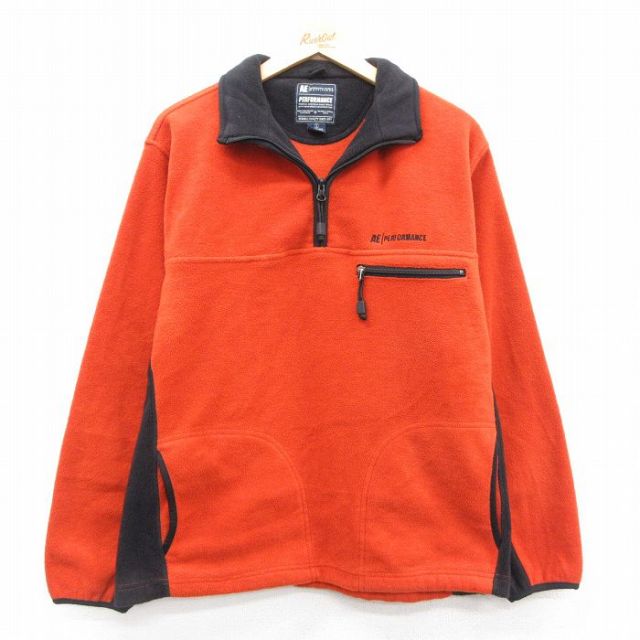 M★古着 アメリカンイーグル 長袖 ハーフジップ フリース ジャケット メンズ ワンポイントロゴ PERFORMANCE オレンジ 25nov14
