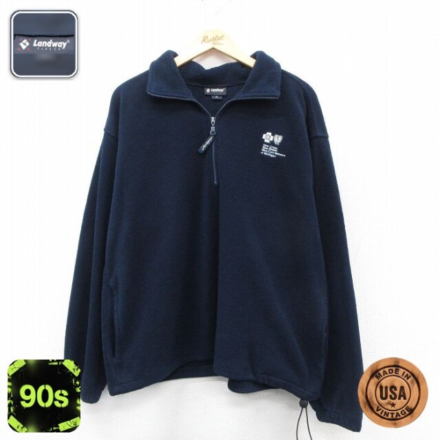 ハーフジップフリースジャケット 90s ネイビー XL | 古着