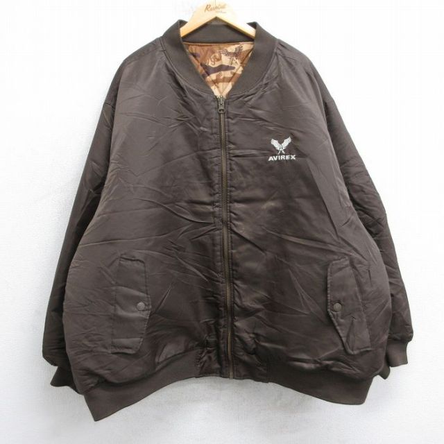 XL★古着 アヴィレックス 長袖 ジャケット メンズ ワンポイントロゴ リバーシブル 大きいサイズ 茶 内側キルティング 25nov15