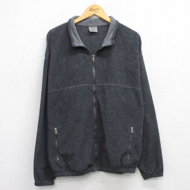【50%OFF】L★古着 長袖 フリース ジャケット メンズ USA製 濃グレー 霜降り 25nov15