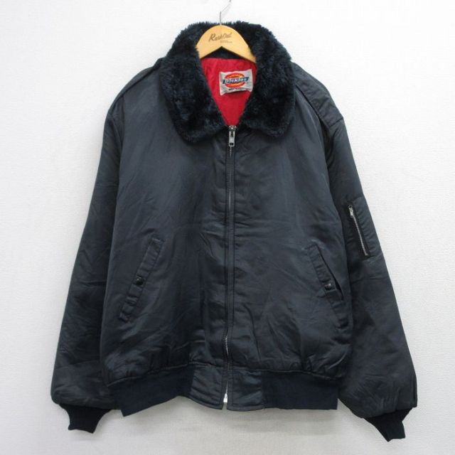 XL★古着 ディッキーズ 長袖 ナイロン ジャケット メンズ 80年代 80s 襟ボア 大きいサイズ 濃紺 内側キルティング 25nov15