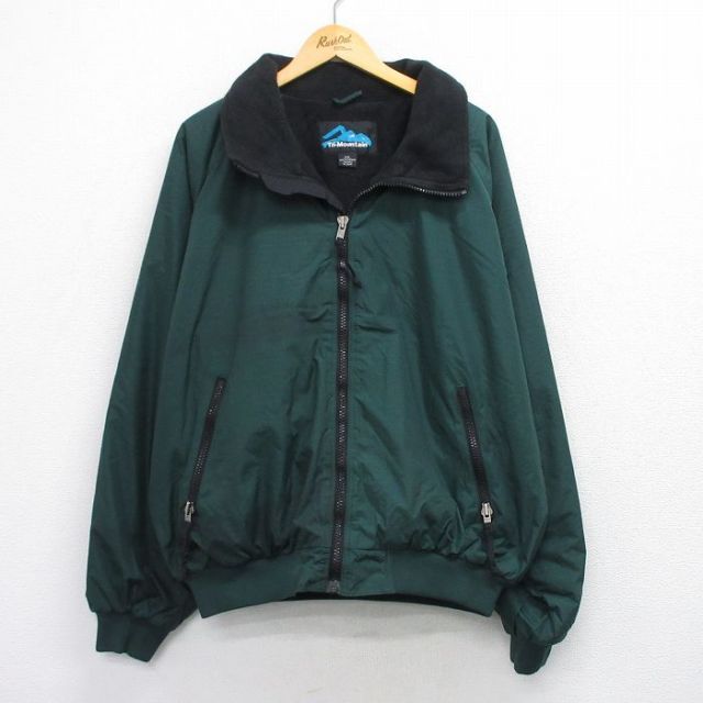 XL★古着 長袖 ナイロン ジャケット メンズ リップストップ ラグラン 大きいサイズ 緑 内側フリース 25nov15