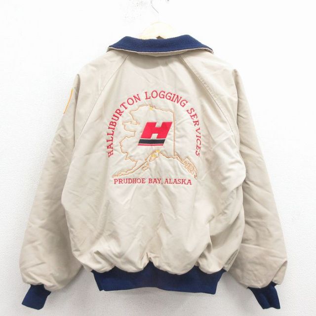XL★古着 長袖 ジャケット メンズ 80年代 80s アラスカ 刺繍 ラグラン USA製 ベージュ 内側フリース 25nov19