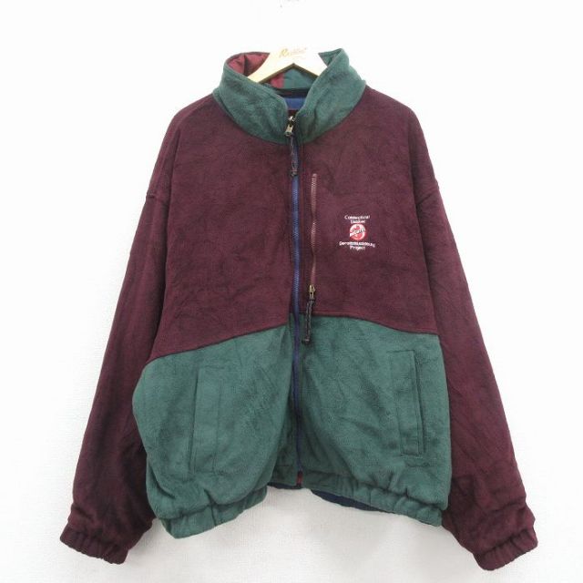 XL★古着 長袖 フリース ジャケット メンズ 00年代 00s BECHTEL リバーシブル ロング丈 ツートンカラー 緑 25nov19
