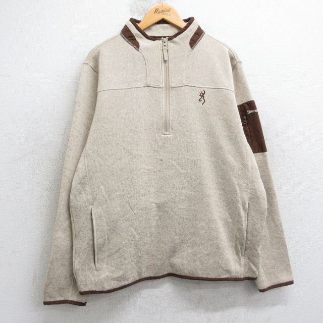 【50%OFF】BROWNING 長袖ハーフジップジャケット ワンポイントロゴ ベージュ M | 古着