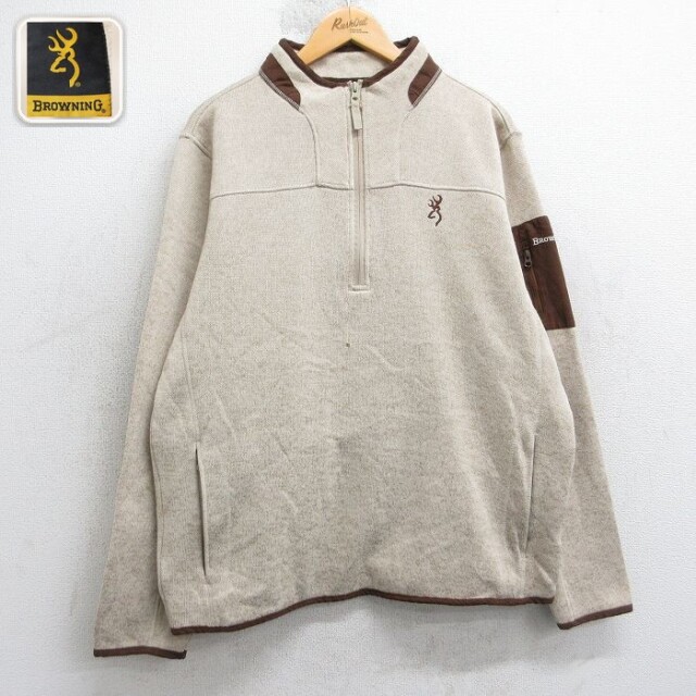 BROWNING 長袖ハーフジップジャケット ワンポイントロゴ ベージュ M | 古着