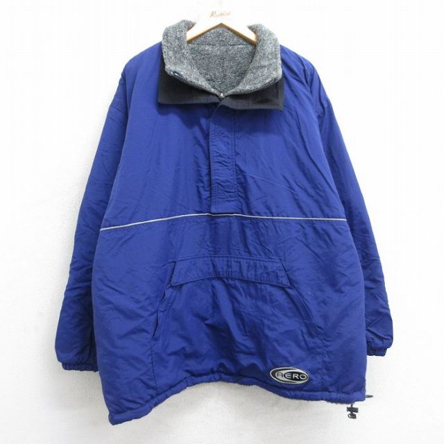 XL★古着 エアロポステール 長袖 ハーフジップ ナイロン ジャケット メンズ 90年代 90s 大きいサイズ ロング丈 青 内側フリース 25nov20