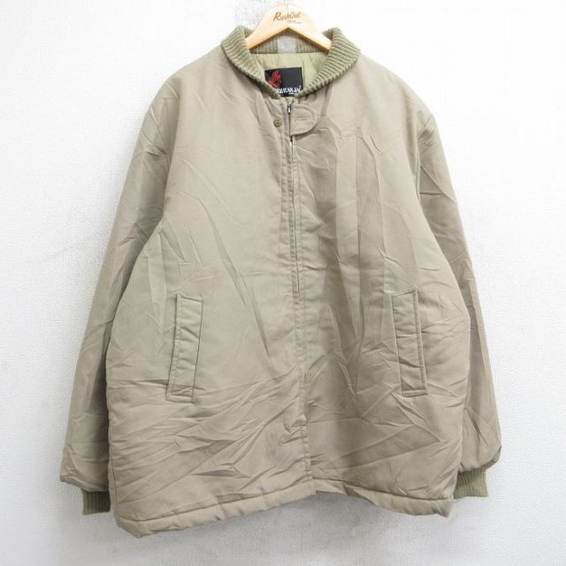 XL★古着 長袖 ジャケット メンズ 80年代 80s 大きいサイズ USA製 ベージュ 内側キルティング 25nov20