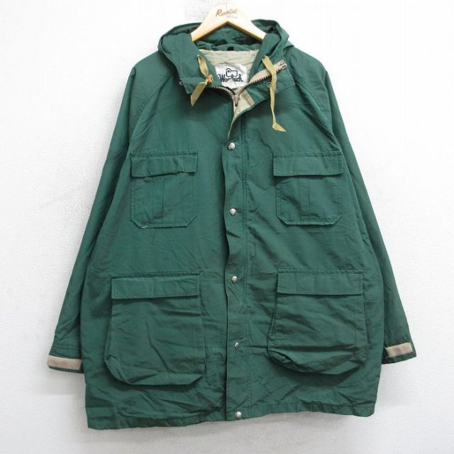XL★古着 ウールリッチ 長袖 マウンテン ジャケット パーカー メンズ 80年代 80s ラグラン 大きいサイズ ロング丈 緑 25nov20