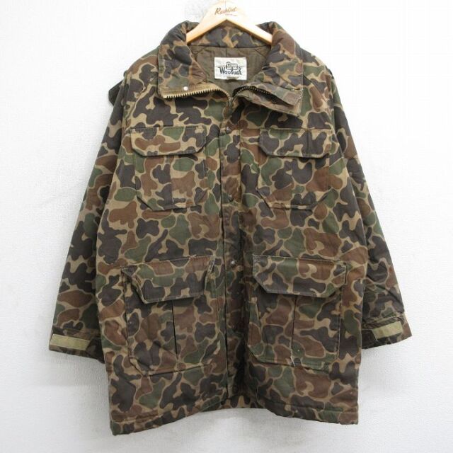 L★古着 ウールリッチ 長袖 ハンティング マウンテン ジャケット メンズ 80年代 80s ダックハンターカモ ラグラン ロング丈 USA製 ベージュ他 迷彩【spe】 25nov21