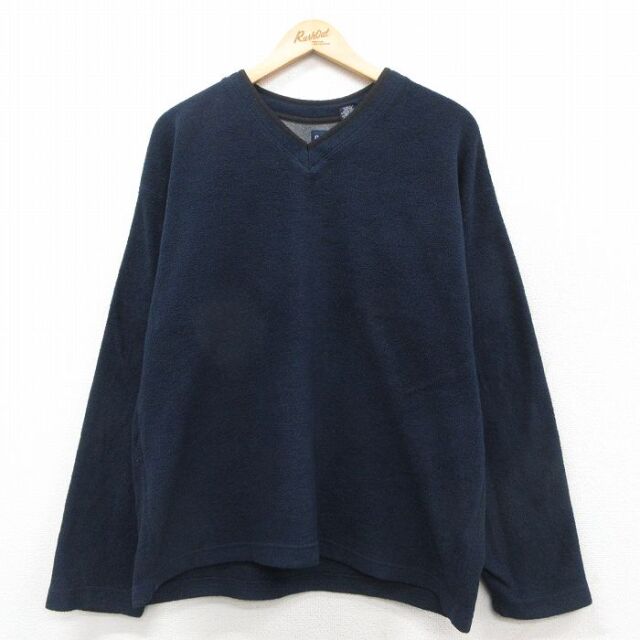 M★古着 ギャップ GAP 長袖 フリース トップス メンズ 00年代 00s Vネック 紺他 25nov21