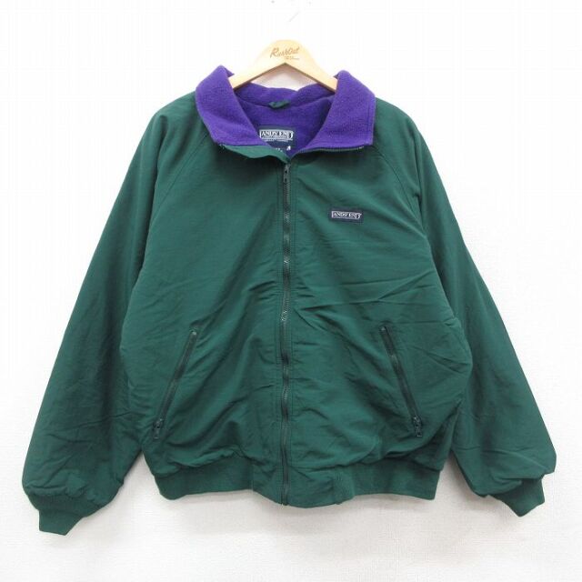 XL★古着 ランズエンド 長袖 ナイロン ジャケット メンズ 90年代 90s ワンポイントロゴ ラグラン USA製 緑 内側フリース【spe】 25nov21
