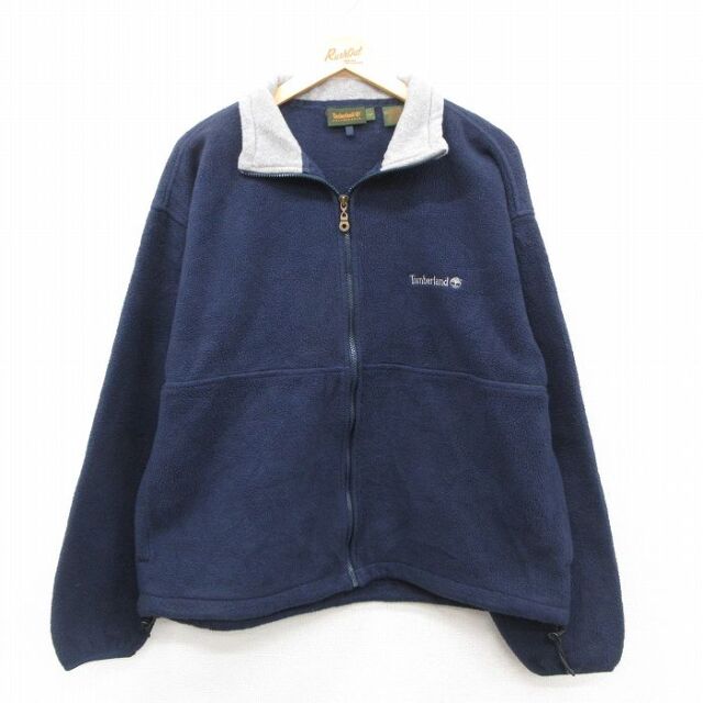 L★古着 ティンバーランド 長袖 フリース ジャケット メンズ 00年代 00s ワンポイントロゴ 紺 25nov21