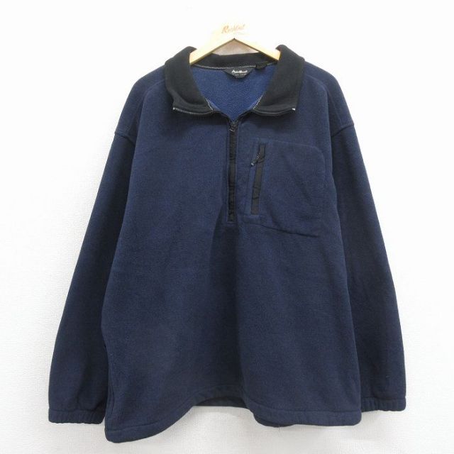 【50%OFF】エディーバウアー ハーフジップフリースジャケット ネイビー XL | 古着