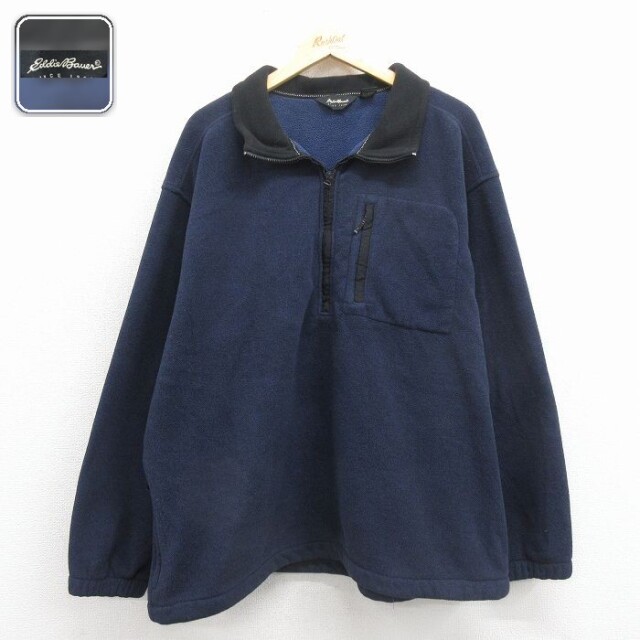 【50%OFF】エディーバウアー ハーフジップフリースジャケット ネイビー XL | 古着
