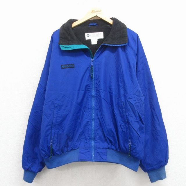 XL★古着 コロンビア 長袖 ナイロン ジャケット メンズ 90年代 90s ワンポイントロゴ ラグラン 青 内側フリース 25dec01