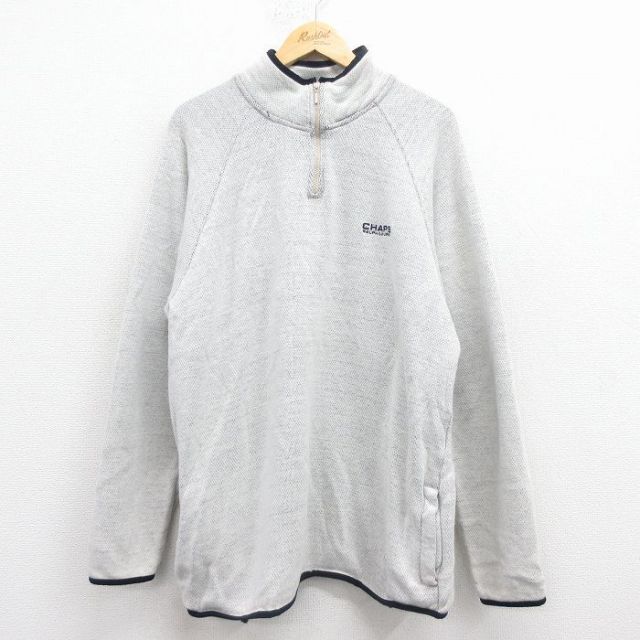 L★古着 ラルフローレン チャップス 長袖 ハーフジップ ジャケット メンズ 90年代 90s ワンポイントロゴ メッシュ地 薄グレー 霜降り 25dec02