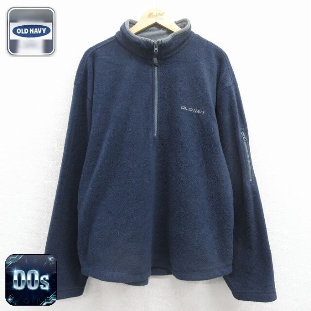 【50%OFF】オールドネイビー 00s ハーフジップフリースジャケット ワンポイントロゴ ネイビー XL | 古着