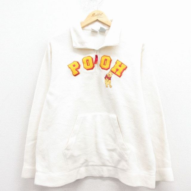 【50%OFF】ディズニー 長袖ハーフジップフリースジャケット くまのプーさん刺繍 ホワイト L | 古着