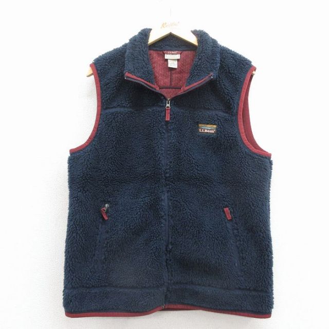 M★古着 エルエルビーン フリース ベスト メンズ 00年代 00s ワンポイントロゴ 濃紺 25dec02
