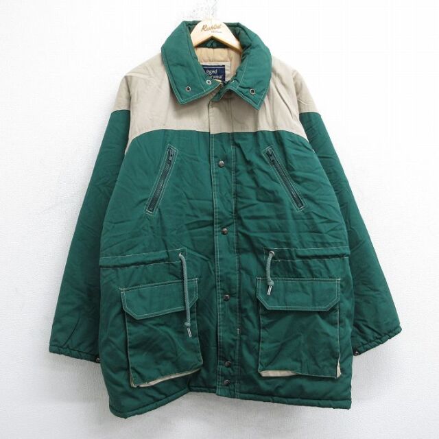 L★古着 JCペニー 長袖 マウンテン ジャケット メンズ 80年代 80s ラグラン ツートンカラー ロング丈 緑他 25dec05
