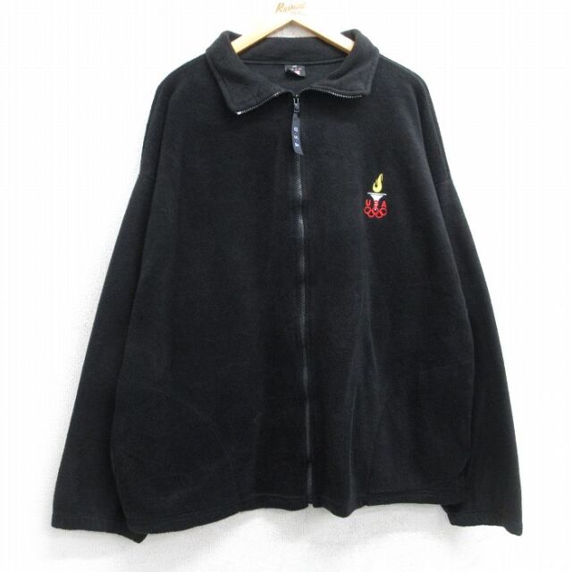【50%OFF】L★古着 長袖 フリース ジャケット メンズ 90年代 90s USAオリンピック USA製 黒 25dec05