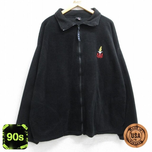 【50%OFF】長袖 フリース ジャケット 90s USAオリンピック USA製 黒 メンズL相当 | 古着