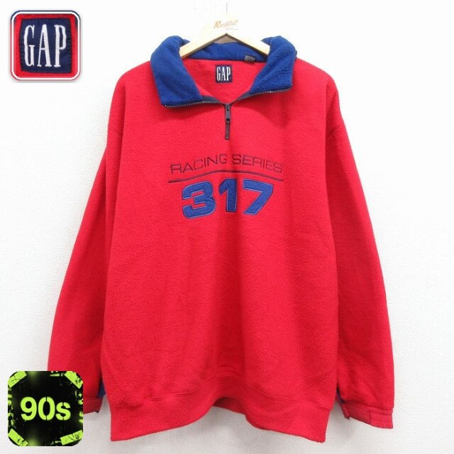 【50%OFF】ギャップ 90s ハーフジップフリースジャケット レーシング レッド XL | 古着