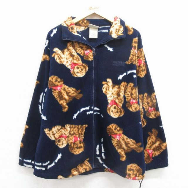 【20%OFF】L★古着 NORTHERN REFLECTIONS 長袖 フリース ジャケット メンズ 00年代 00s 犬 濃紺 25dec08