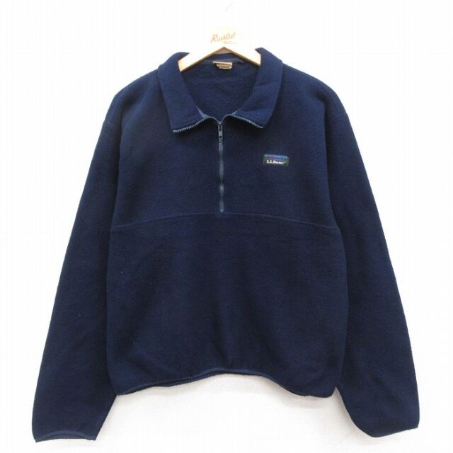L★古着 エルエルビーン 長袖 ハーフジップ フリース ジャケット メンズ 90年代 90s 紺 25dec09