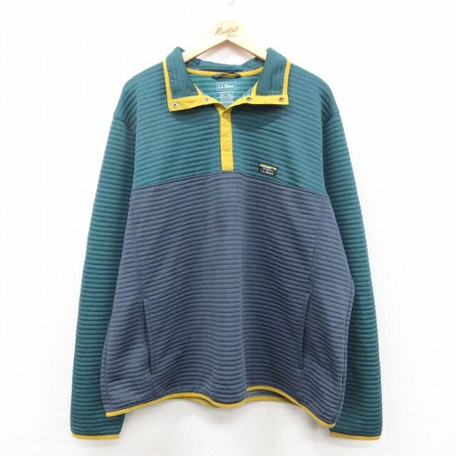 XL★古着 エルエルビーン 長袖 ジャケット メンズ ツートンカラー スナップT 緑他 25dec09