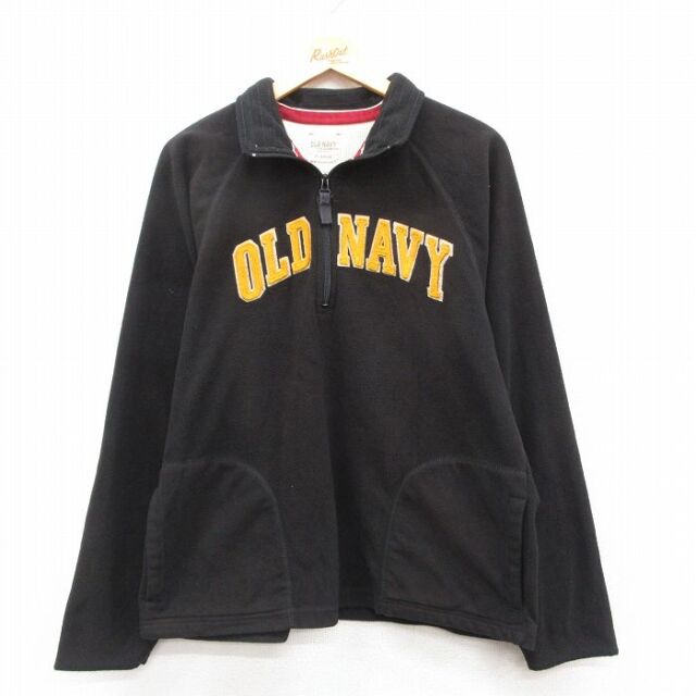 【20%OFF】M★古着 オールドネイビー OLD NAVY 長袖 ハーフジップ フリース ジャケット メンズ ビッグロゴ ラグラン 黒 25dec09