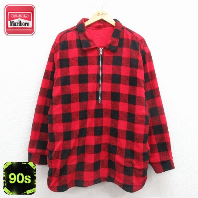 マルボロ 90s ハーフジップフリースジャケット リバーシブル レッド XL | 古着