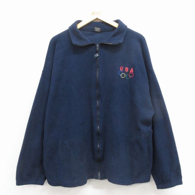 L★古着 長袖 フリース ジャケット メンズ 90年代 90s USAオリンピック USA製 紺 25dec10