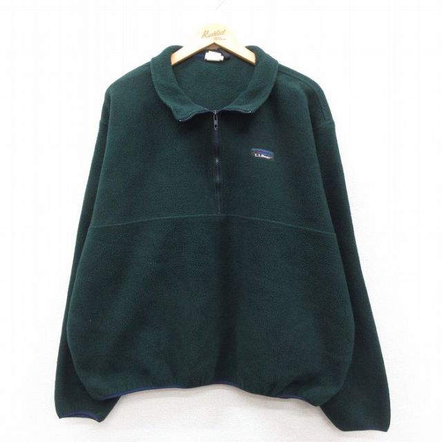 XL★古着 エルエルビーン 長袖 ハーフジップ フリース ジャケット メンズ 90年代 90s 大きいサイズ 緑【spe】 25dec11