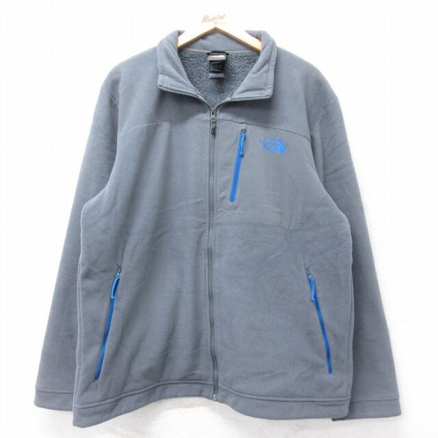 L★古着 ノースフェイス 長袖 フリース ジャケット メンズ ワンポイントロゴ グレー 25dec13