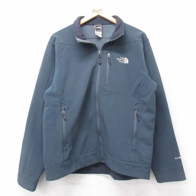 M★古着 ノースフェイス 長袖 ジャケット メンズ ワンポイントロゴ 紺系 内側フリース 25dec13