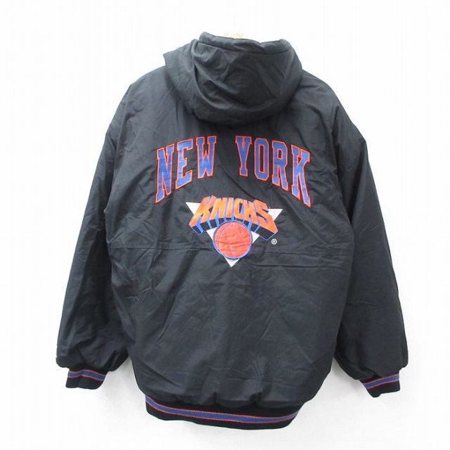 XL★古着 スターター STARTER 長袖 ジャケット パーカー メンズ 90年代 90s NBA ニューヨークニックス 刺繍 黒他 内側キルティング バスケットボール【spe】 25dec16