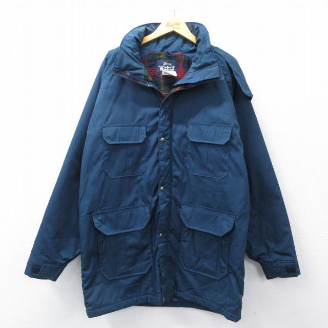 L★古着 ウールリッチ 長袖 ジャケット マウンテン パーカー メンズ 90年代 90s ラグラン ロング丈 USA製 紺 内側ウール 25dec16