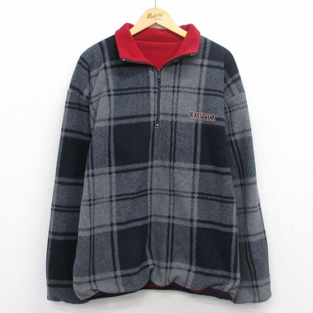 【50%OFF】ノーティカ ハーフジップフリースジャケット ワンポイントロゴ グレーチェック L | 古着