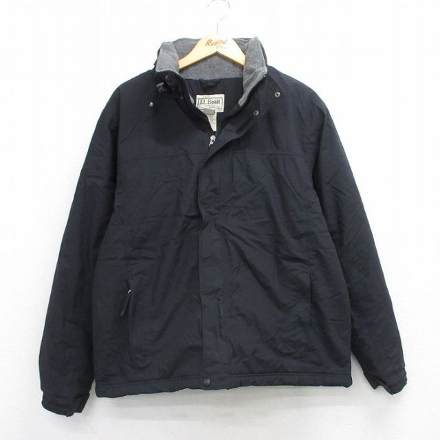 L★古着 エルエルビーン 長袖 ナイロン ジャケット メンズ 00年代 00s 襟フリース 黒 内側フリース 25dec20