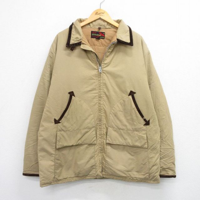 XL★古着 10X 長袖 ビンテージ ダウン ジャケット メンズ 70年代 70s ロング丈 USA製 タロン ベージュ【spe】 25dec20